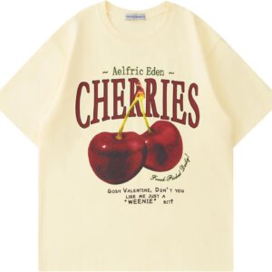 Aelfric Eden Oversized Graphic Tees Unisex Cherries Print T Shirts Casual Summer Short Sleeve Top Cotton Cute Tee Shirt