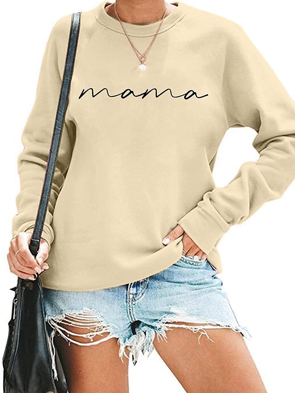 ASTANFY Womens Crewneck Sweatshirt Mama Letter Print Long Sleeve Loose Fashion Pullover Top - Image 14