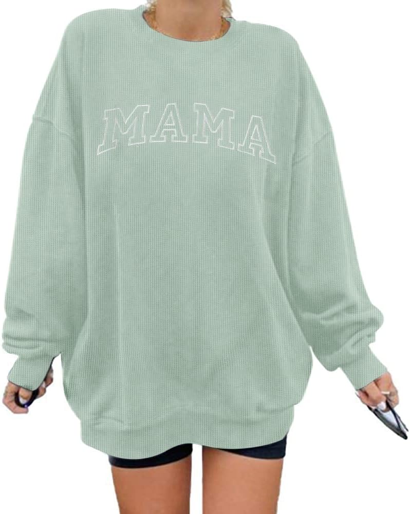 ASTANFY Womens Crewneck Sweatshirt Mama Letter Print Long Sleeve Loose Fashion Pullover Top - Image 11