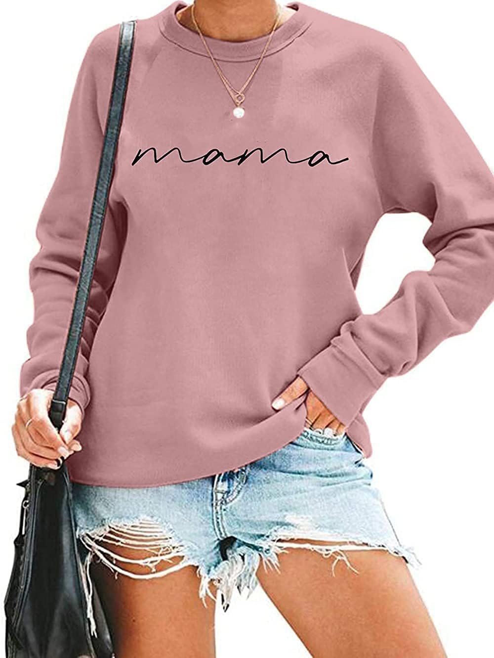 ASTANFY Womens Crewneck Sweatshirt Mama Letter Print Long Sleeve Loose Fashion Pullover Top - Image 12