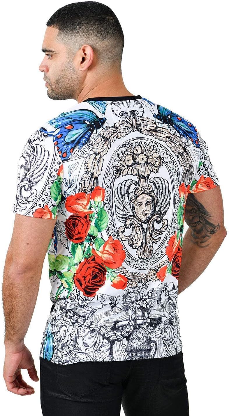 Barabas Men's Rhinestone Medusa Floral Baroque Design T-Shirt STP3003 - Image 3