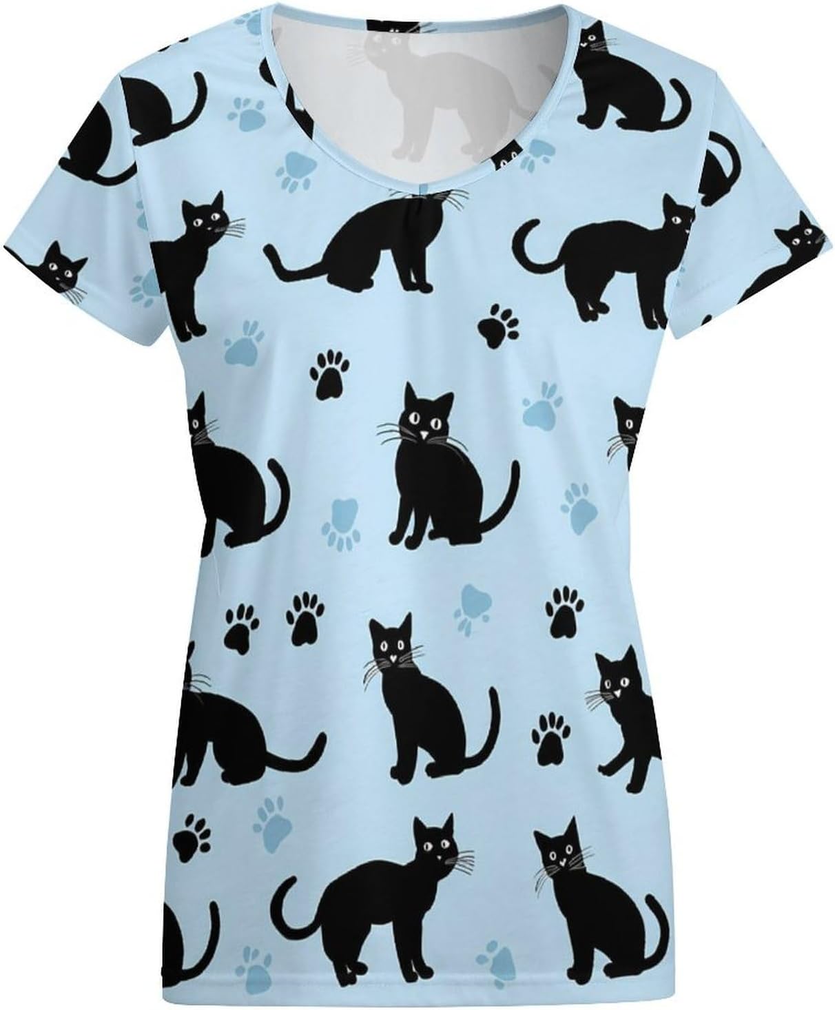 Cute Cats Paw Prints Womens V Neck Short Sleeve T Shirts Summer Tops Tees Fashion Outfits Clothes - Image 3