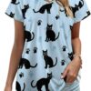 Cute Cats Paw Prints Womens V Neck Short Sleeve T Shirts Summer Tops Tees Fashion Outfits Clothes