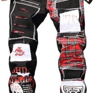 Enrica Men's Ripped Straight Slim Moto Biker Jeans