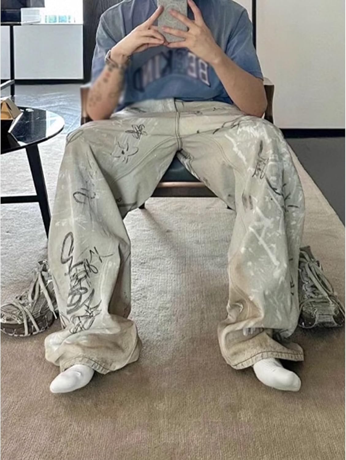 ERTXGBA Long Pants, Unisex White Straight Leg Washed Jeans - Image 4