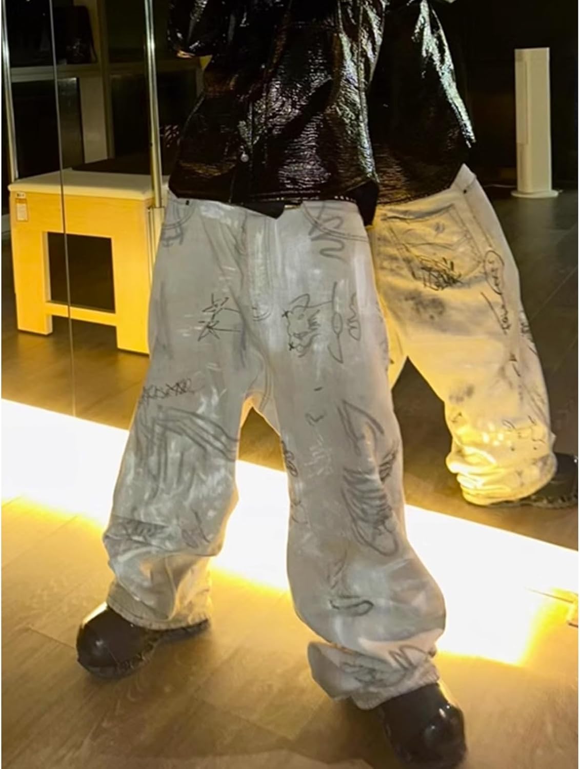 ERTXGBA Long Pants, Unisex White Straight Leg Washed Jeans - Image 2