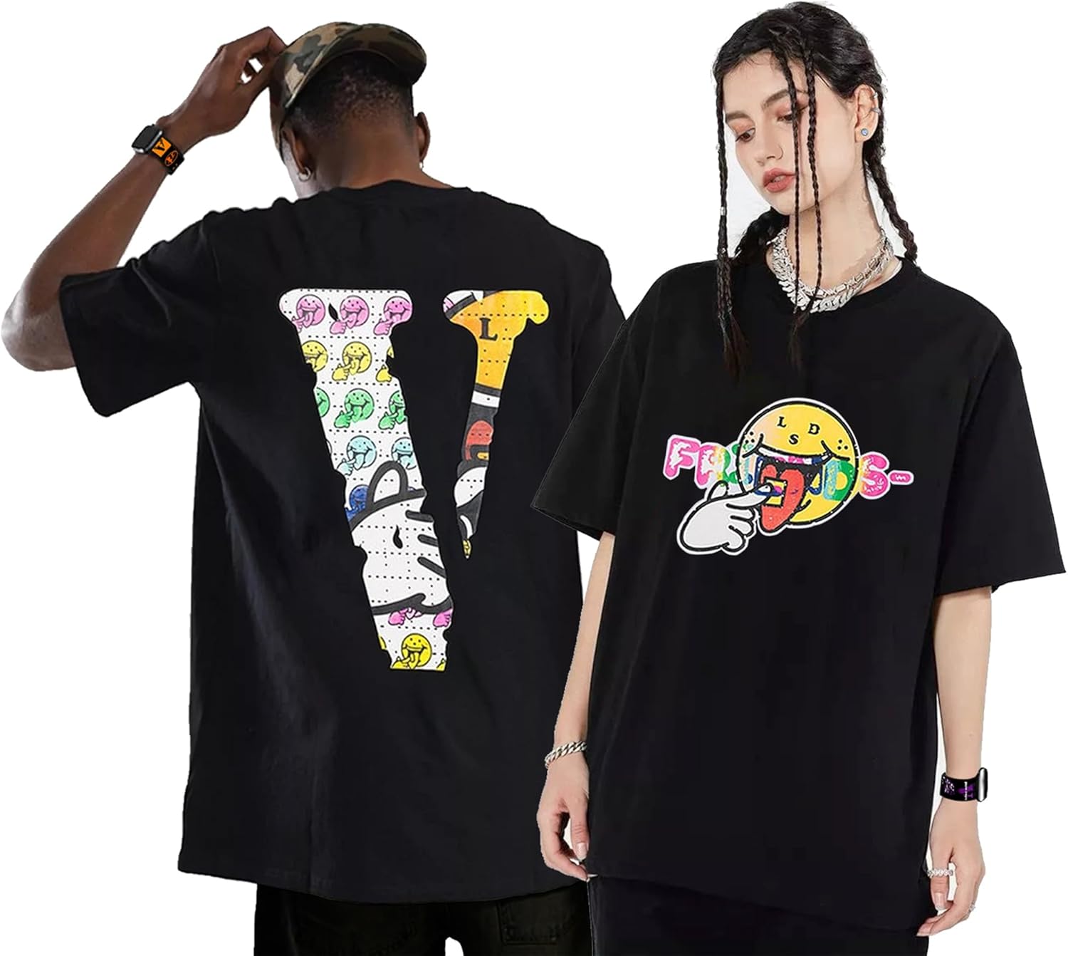 Fashion Men's Short Sleeved T-Shirt V Letter Printed Tops Casual Couple T-Shirt Hip Hop Short Sleeved Tops