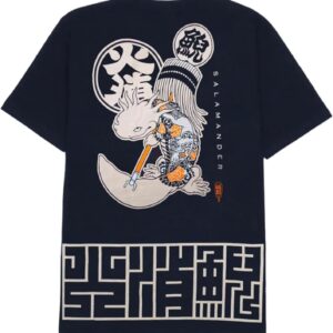 Japanese Design T-Shirts (Discharge Print Series/Salamander UN - Navy M) 100% Cotton/Streetwear Oversized Unisex Graphic Tee T Shirt Men Women
