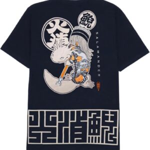 Japanese Design T-Shirts (Discharge Print Series/Salamander UN - Navy XL) 100% Cotton/Streetwear Oversized Unisex Graphic Tee T Shirt Men Women