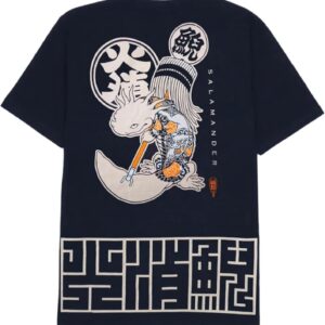 Japanese Design T-Shirts (Discharge Print Series/Salamander UN - Navy XXL) 100% Cotton/Streetwear Oversized Unisex Graphic Tee T Shirt Men Women