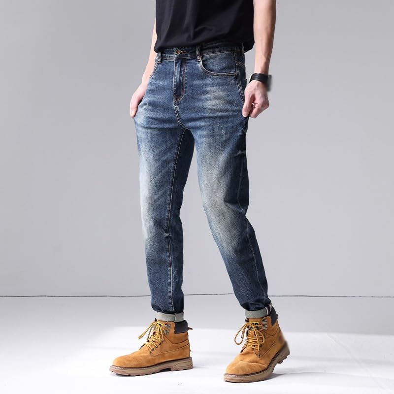 Jeans are Versatile in Spring and with Elastic Fit and Straight Leg Pants(33) Blue - Image 4