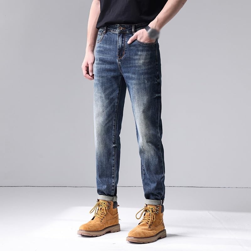 Jeans are Versatile in Spring and with Elastic Fit and Straight Leg Pants(37) Blue - Image 3