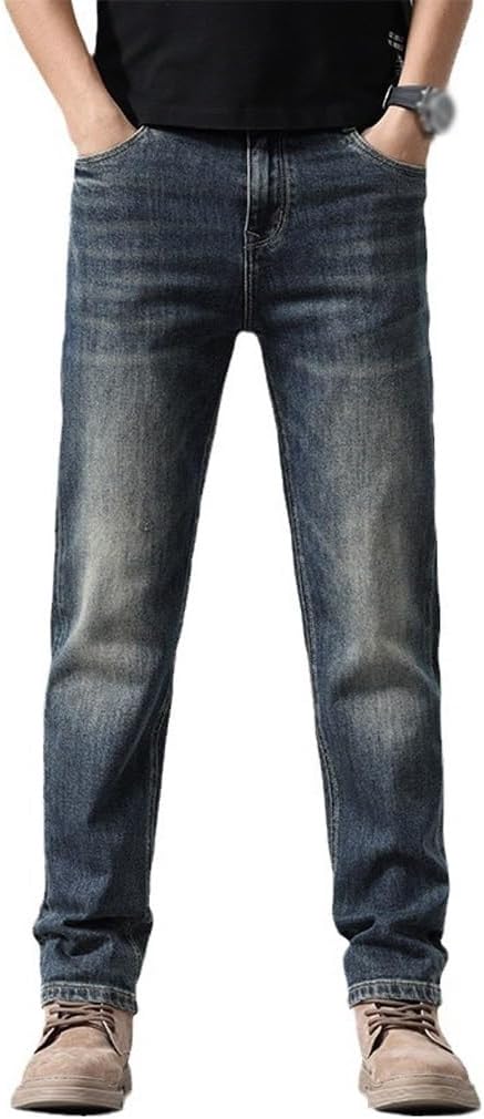 Jeans Slim Fit Straight Leg Pants Versatile Retro Casual Long Pants(30) Blue