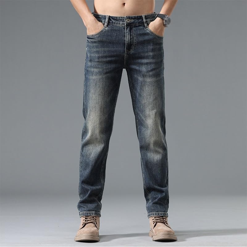 Jeans Slim Fit Straight Leg Pants Versatile Retro Casual Long Pants(41) Blue - Image 4
