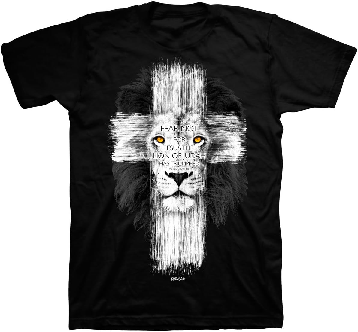 Kerusso Fear Not for Jesus The Lion of Judah Has Triumphed Cross Black Cotton Crew Neck T-Shirt, Small