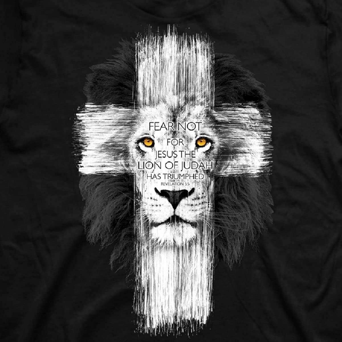 Kerusso Fear Not for Jesus The Lion of Judah Has Triumphed Cross Black Cotton Crew Neck T-Shirt, Small - Image 2