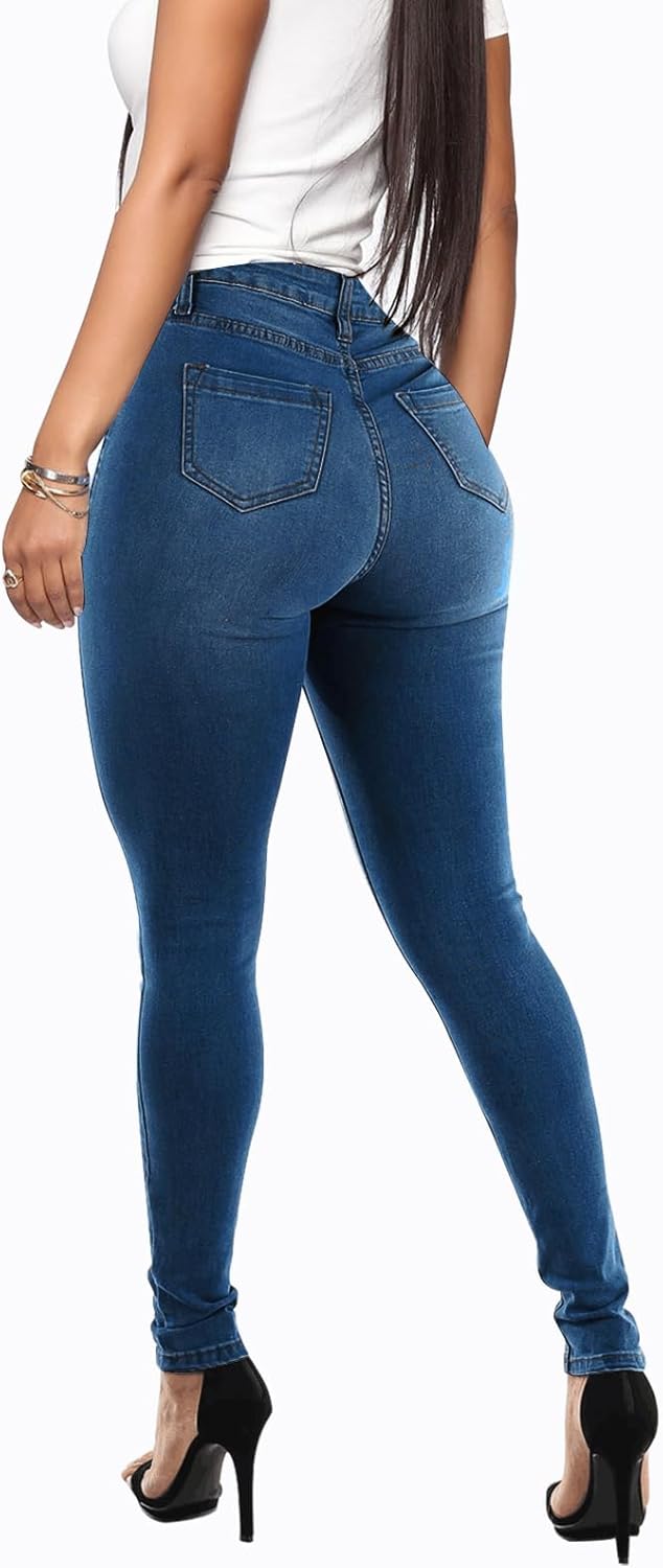 KUNMI Womens Curvy High Waist Stretch Butt Lifting Skinny Colombian Jeans - Image 2