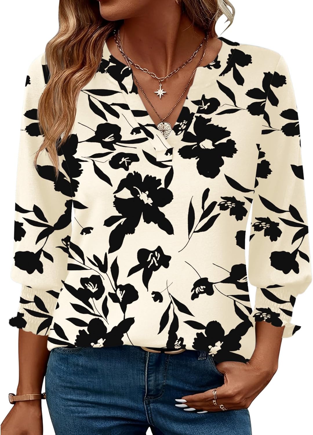 LOMON Women's 2025 Fashion Tops 3\/4 Length Sleeve Business Casual Blouses Summer Tees Shirts - Image 23