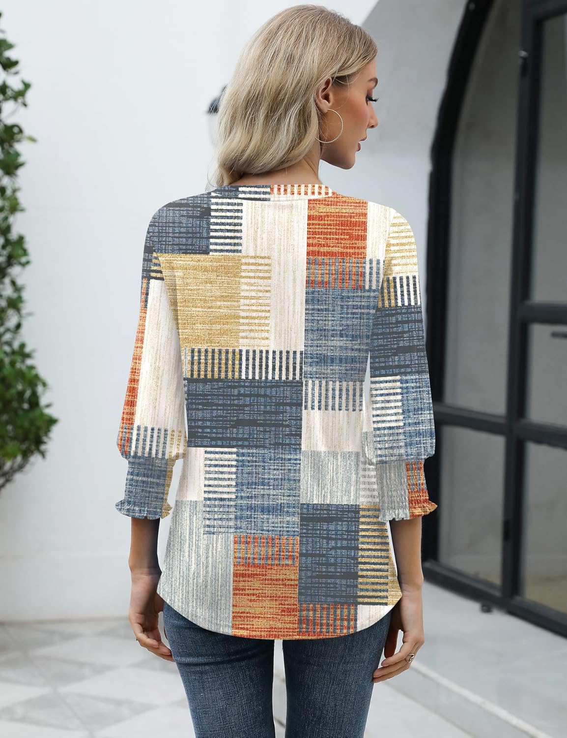 LOMON Women's 2025 Fashion Tops 3\/4 Length Sleeve Business Casual Blouses Summer Tees Shirts - Image 4