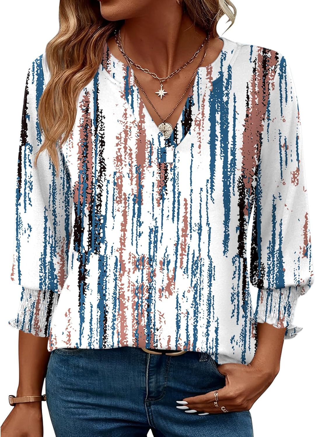 LOMON Women's 2025 Fashion Tops 3\/4 Length Sleeve Business Casual Blouses Summer Tees Shirts - Image 37