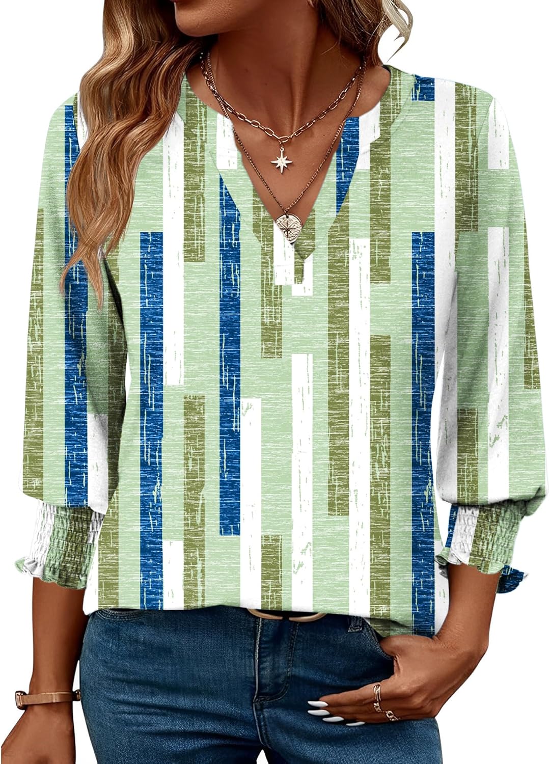 LOMON Women's 2025 Fashion Tops 3\/4 Length Sleeve Business Casual Blouses Summer Tees Shirts - Image 9