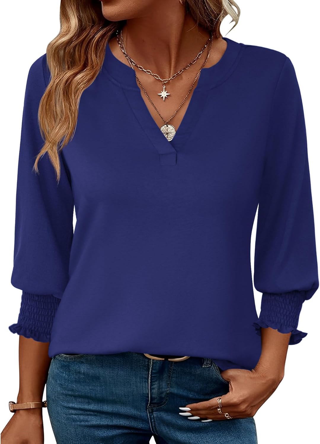 LOMON Women's 2025 Fashion Tops 3\/4 Length Sleeve Business Casual Blouses Summer Tees Shirts - Image 36