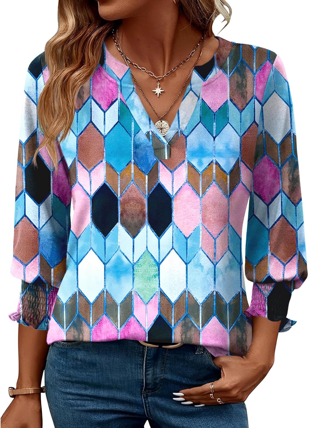 LOMON Women's 2025 Fashion Tops 3\/4 Length Sleeve Business Casual Blouses Summer Tees Shirts - Image 38