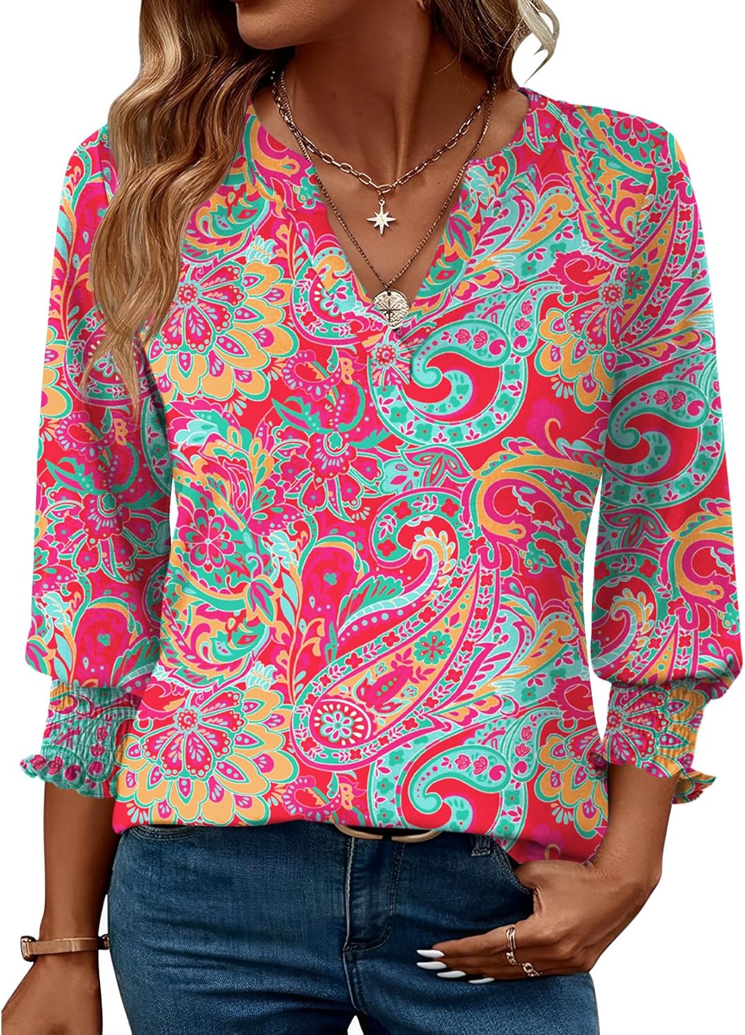 LOMON Women's 2025 Fashion Tops 3\/4 Length Sleeve Business Casual Blouses Summer Tees Shirts - Image 34