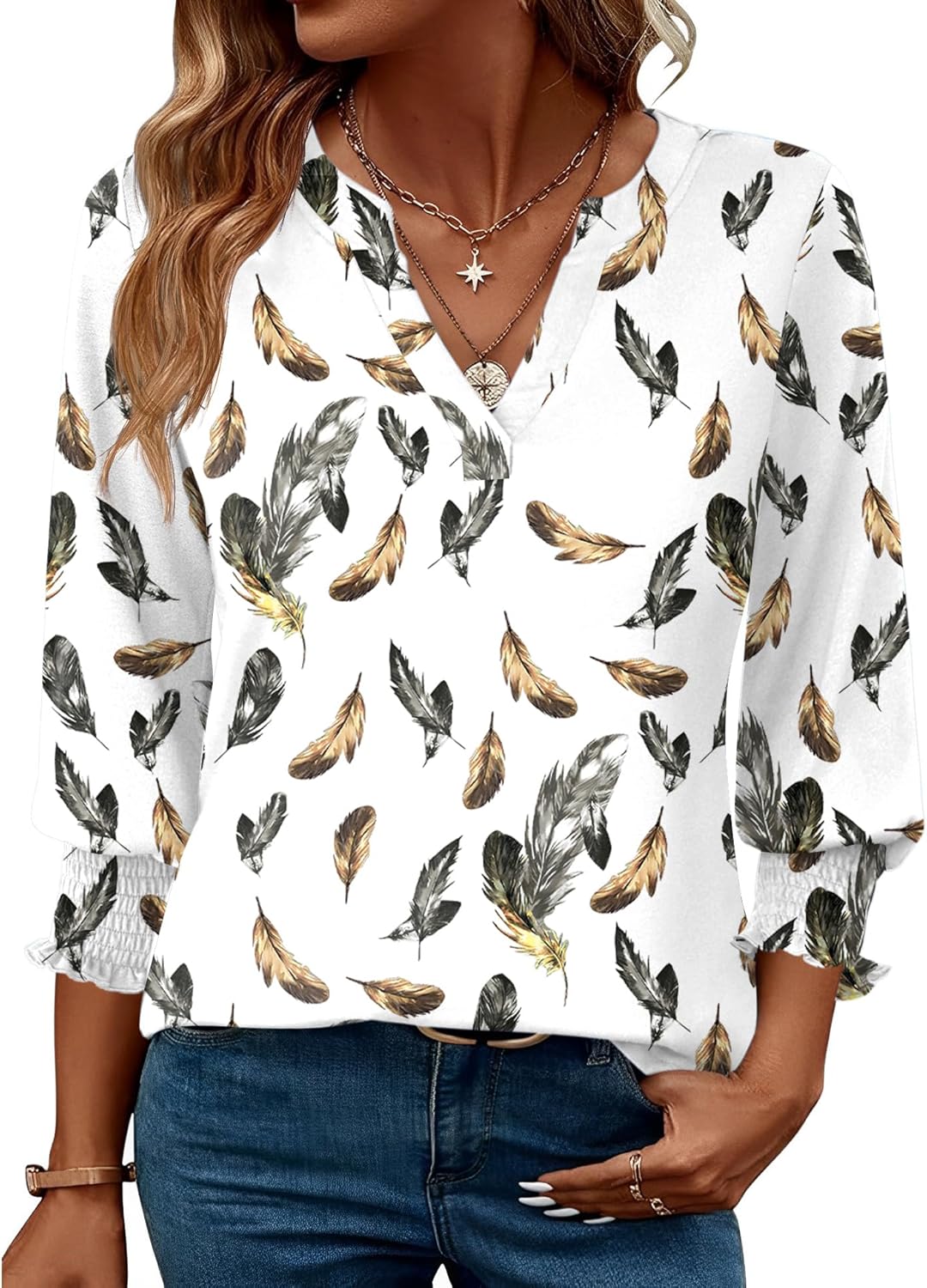 LOMON Women's 2025 Fashion Tops 3\/4 Length Sleeve Business Casual Blouses Summer Tees Shirts - Image 28