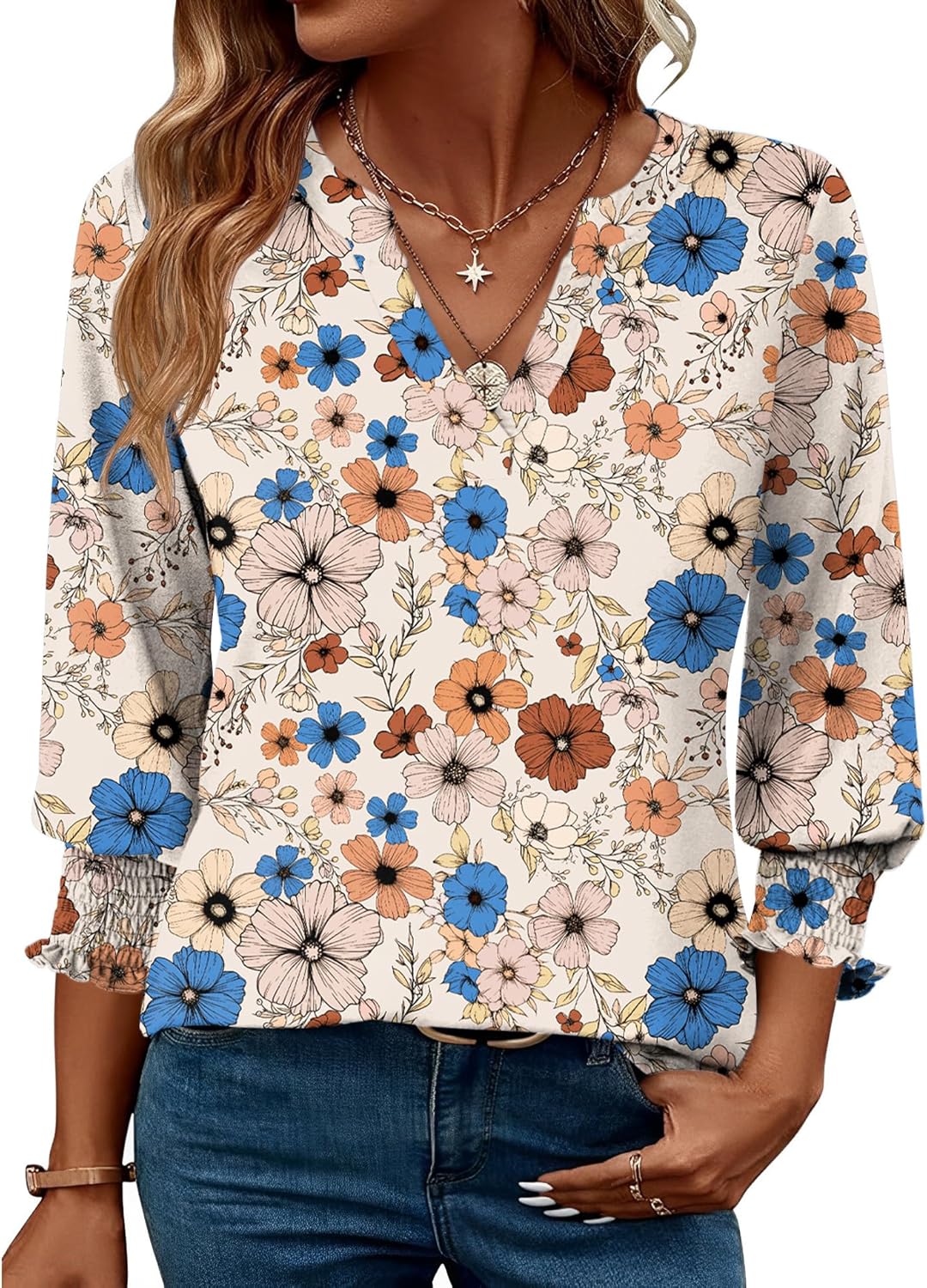 LOMON Women's 2025 Fashion Tops 3\/4 Length Sleeve Business Casual Blouses Summer Tees Shirts - Image 35