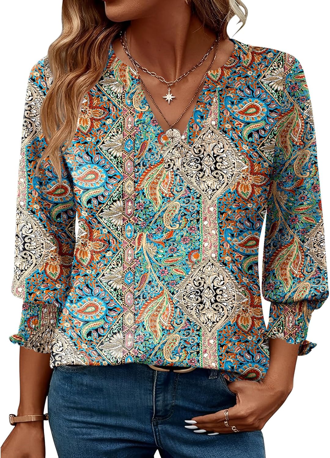 LOMON Women's 2025 Fashion Tops 3\/4 Length Sleeve Business Casual Blouses Summer Tees Shirts - Image 12