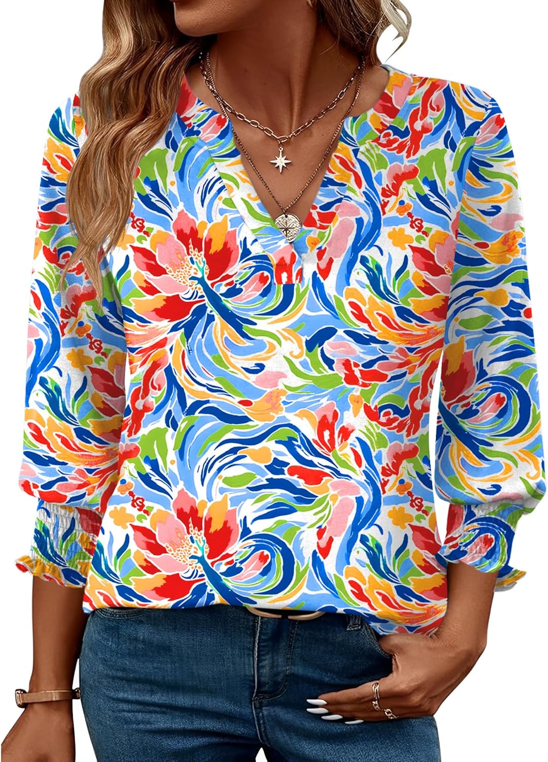 LOMON Women's 2025 Fashion Tops 3\/4 Length Sleeve Business Casual Blouses Summer Tees Shirts - Image 14