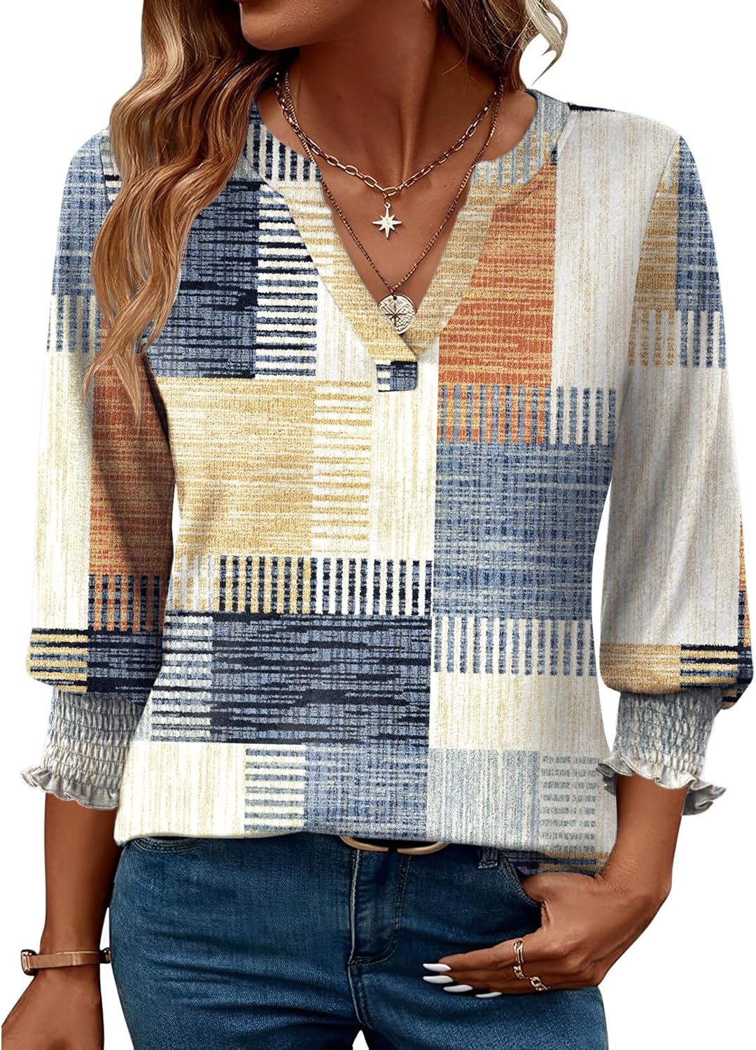 LOMON Women's 2025 Fashion Tops 3\/4 Length Sleeve Business Casual Blouses Summer Tees Shirts