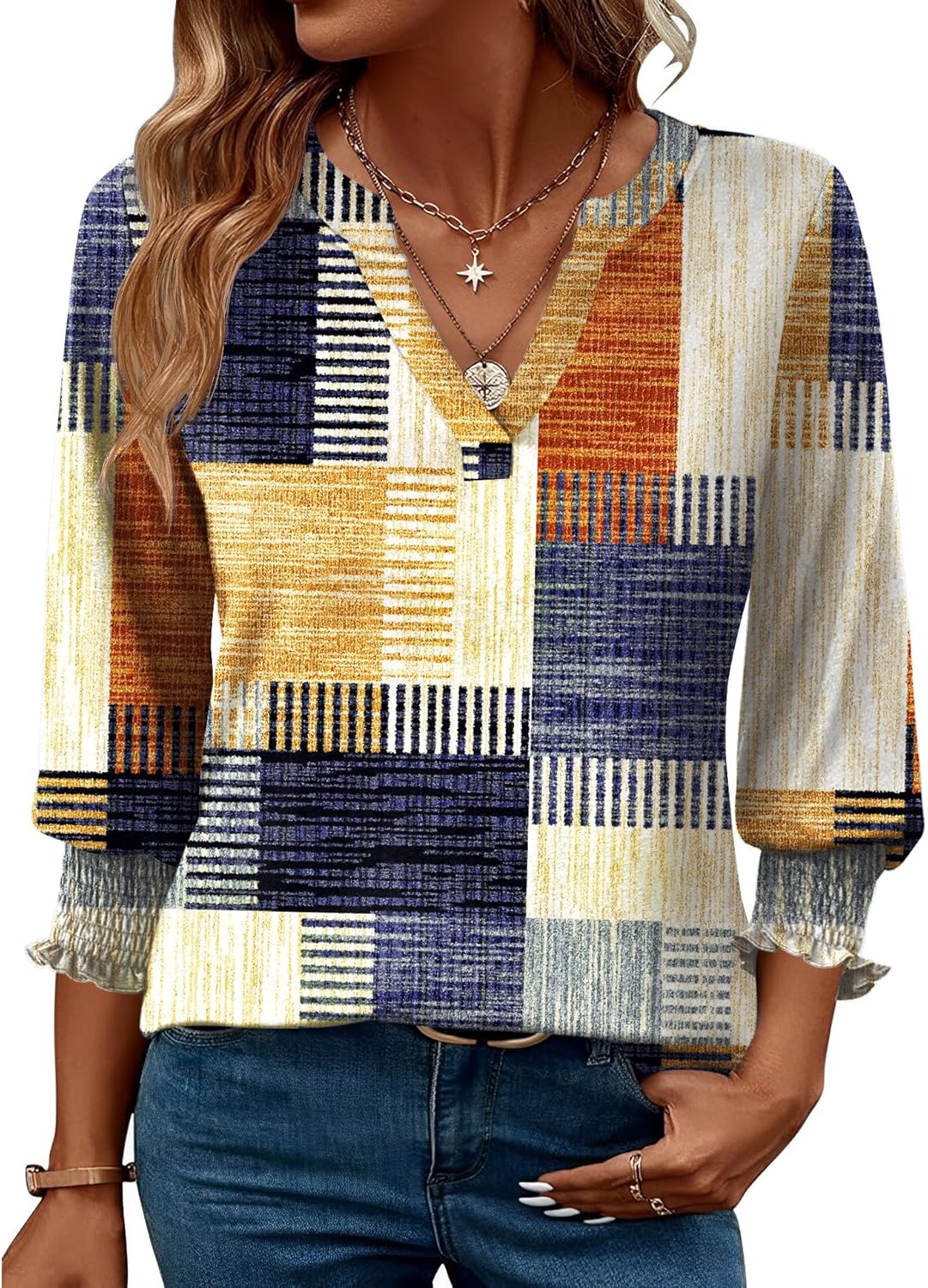 LOMON Women's 2025 Fashion Tops 3\/4 Length Sleeve Business Casual Blouses Summer Tees Shirts - Image 42