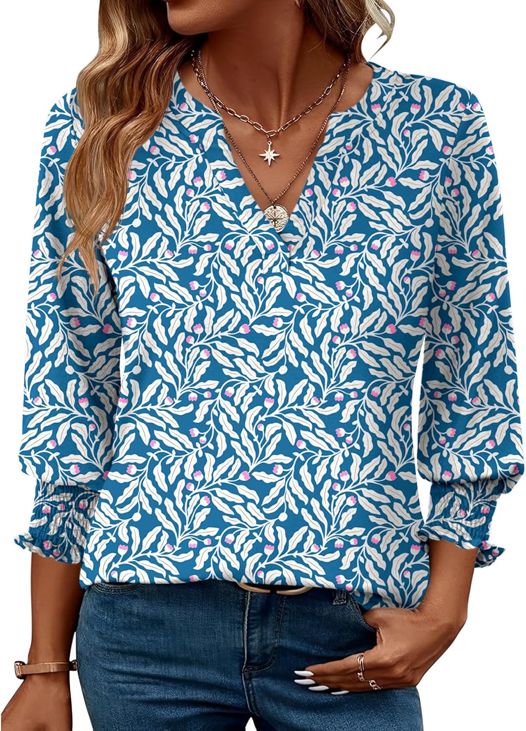 LOMON Women's 2025 Fashion Tops 3\/4 Length Sleeve Business Casual Blouses Summer Tees Shirts - Image 8