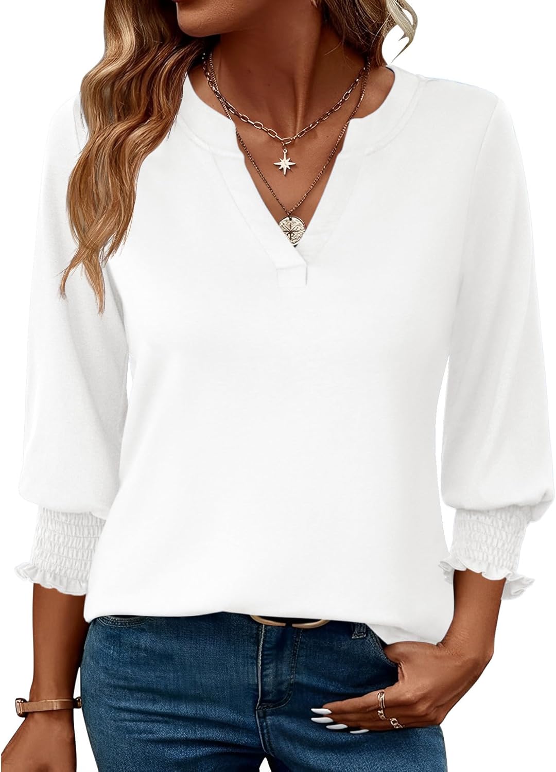 LOMON Women's 2025 Fashion Tops 3\/4 Length Sleeve Business Casual Blouses Summer Tees Shirts - Image 10