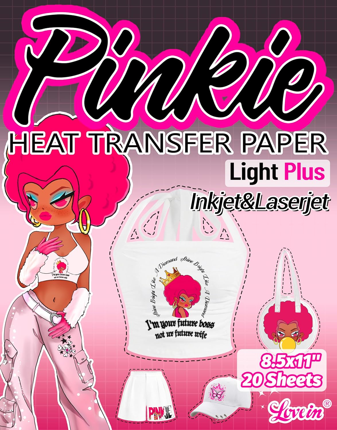 Lovein Pinkie Iron on Heat Transfer Paper for T Shirts (10 Sheets, 8.5x11'', Light Plus) Printable Heat Transfer Vinyl for Laserjet & Inkjet Printer Iron on Transfers Paper for Light Fabric (PK-L3-10) - Image 9