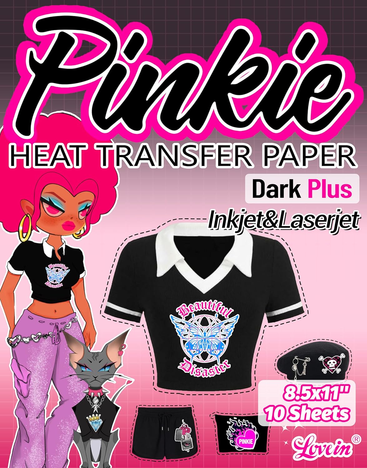 Lovein Pinkie Iron on Heat Transfer Paper for T Shirts (10 Sheets, 8.5x11'', Light Plus) Printable Heat Transfer Vinyl for Laserjet & Inkjet Printer Iron on Transfers Paper for Light Fabric (PK-L3-10) - Image 8