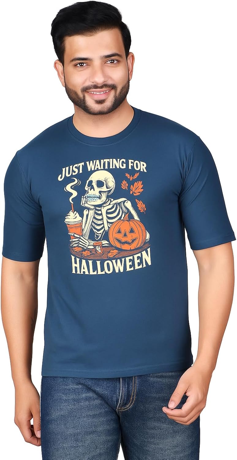 Men\u2019s Halloween Graphic T-Shirt \u2013 Halloweentown Pumpkin Print \u2013 Casual Round Neck Half Sleeve Cotton Tee