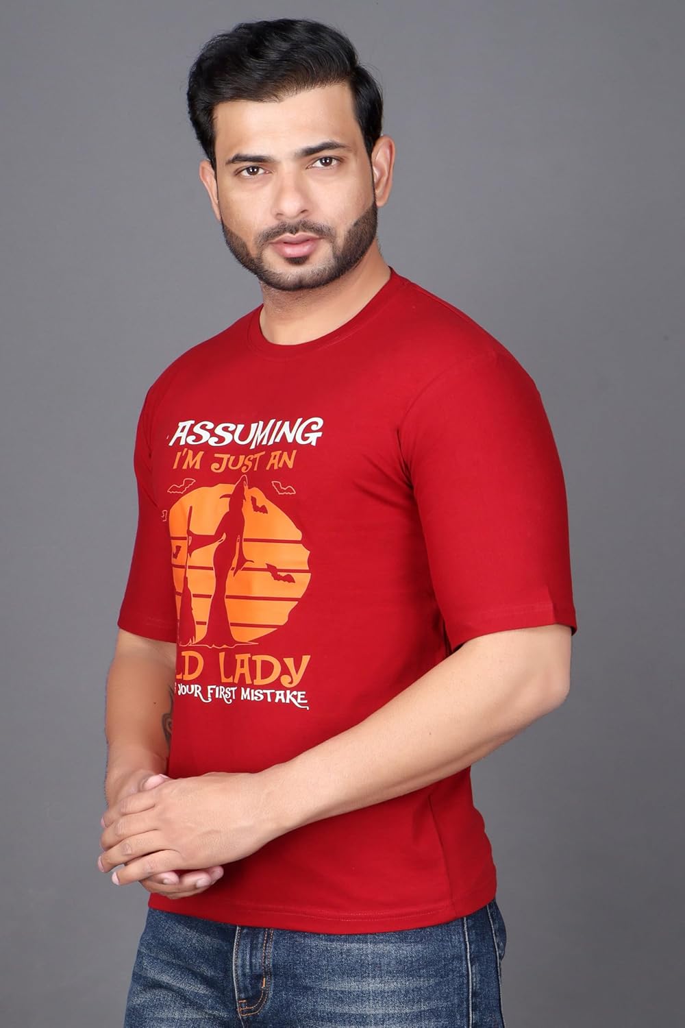 Men\u2019s Red Halloween Graphic T-Shirt \u2013 Halloweentown Pumpkin Print \u2013 Casual Round Neck Half Sleeve Cotton Tee - Image 4