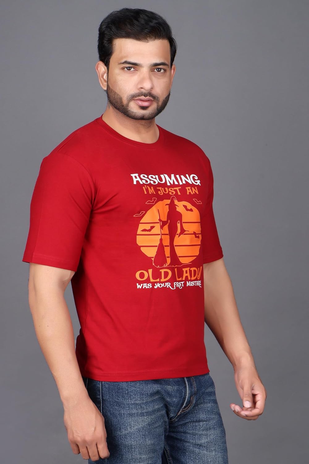 Men\u2019s Red Halloween Graphic T-Shirt \u2013 Halloweentown Pumpkin Print \u2013 Casual Round Neck Half Sleeve Cotton Tee - Image 5