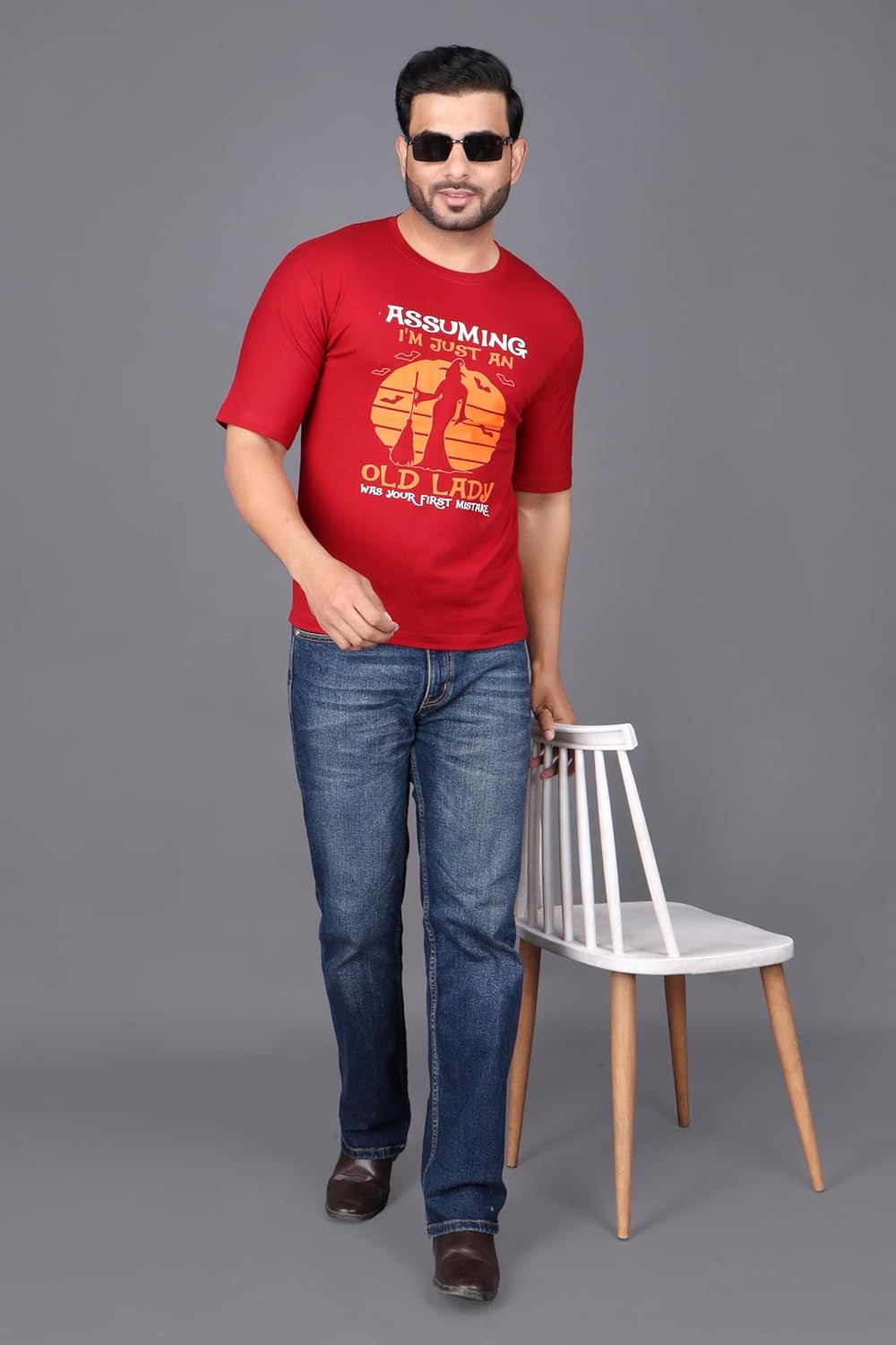 Men\u2019s Red Halloween Graphic T-Shirt \u2013 Halloweentown Pumpkin Print \u2013 Casual Round Neck Half Sleeve Cotton Tee - Image 2
