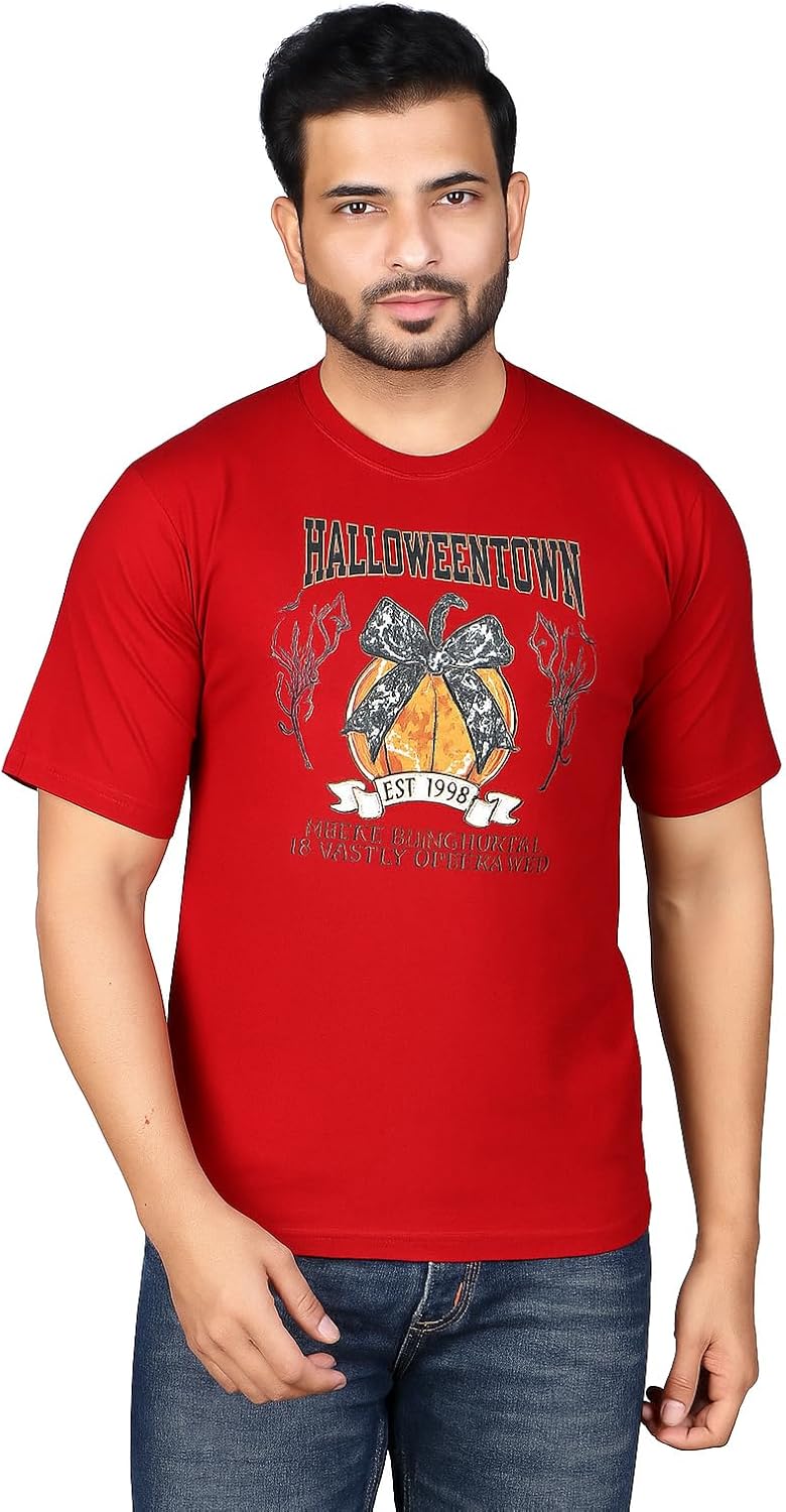 Men\u2019s Red Halloween Graphic T-Shirt \u2013 Halloweentown Pumpkin Print \u2013 Casual Round Neck Half Sleeve Cotton Tee - Image 8