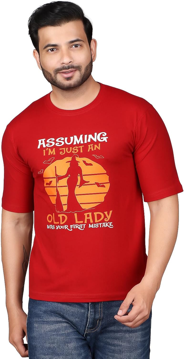 Men\u2019s Red Halloween Graphic T-Shirt \u2013 Halloweentown Pumpkin Print \u2013 Casual Round Neck Half Sleeve Cotton Tee