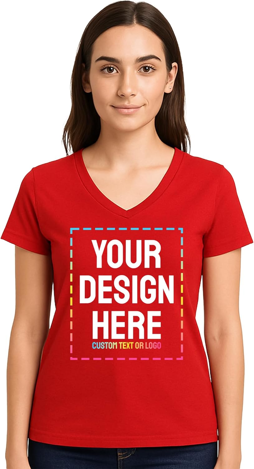 Personalized Women's V-Neck T-Shirt \u2013 Custom Image & Text, Design Your Own Front & Back Print, Customizable Tee Gift - Image 9