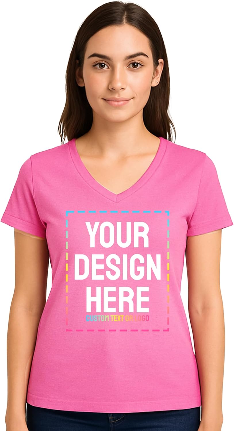 Personalized Women's V-Neck T-Shirt \u2013 Custom Image & Text, Design Your Own Front & Back Print, Customizable Tee Gift - Image 5