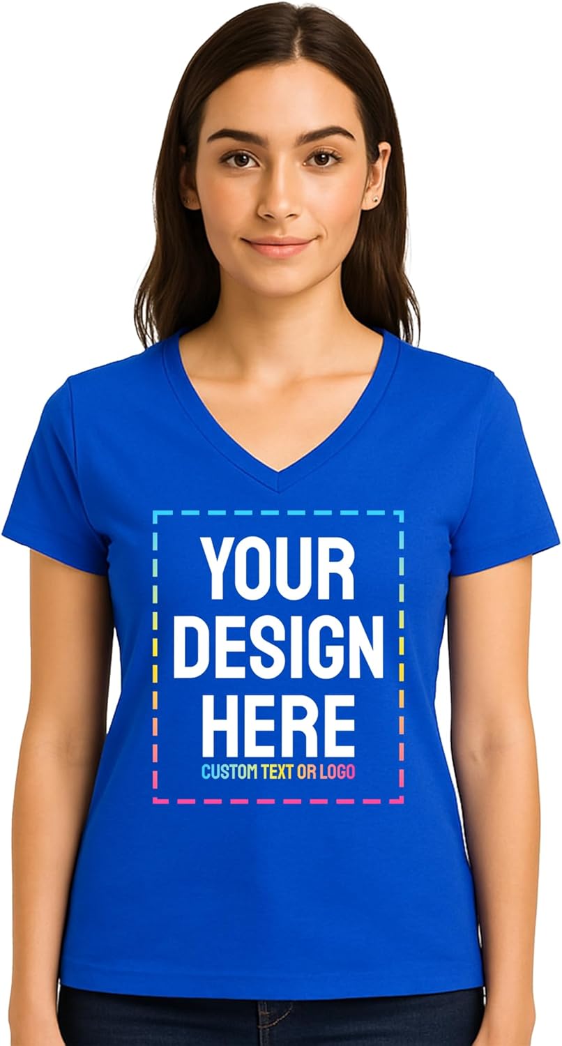Personalized Women's V-Neck T-Shirt \u2013 Custom Image & Text, Design Your Own Front & Back Print, Customizable Tee Gift - Image 8