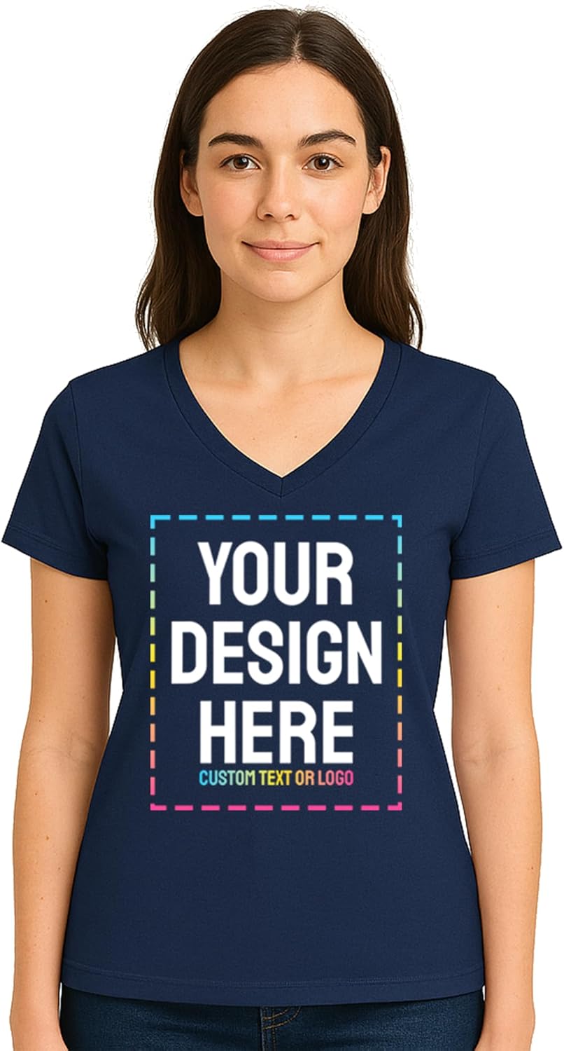 Personalized Women's V-Neck T-Shirt \u2013 Custom Image & Text, Design Your Own Front & Back Print, Customizable Tee Gift - Image 7