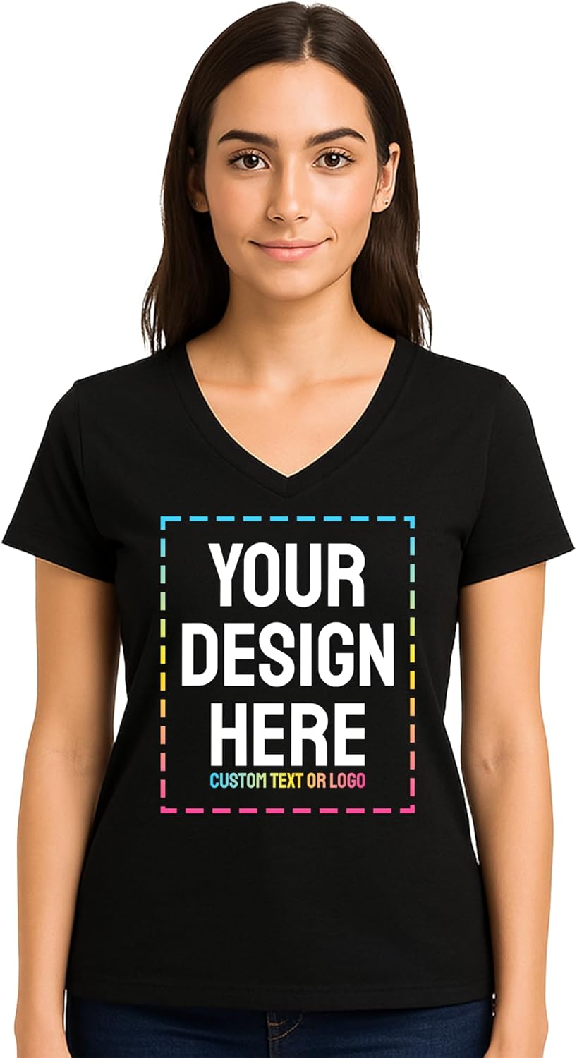 Personalized Women's V-Neck T-Shirt \u2013 Custom Image & Text, Design Your Own Front & Back Print, Customizable Tee Gift - Image 6