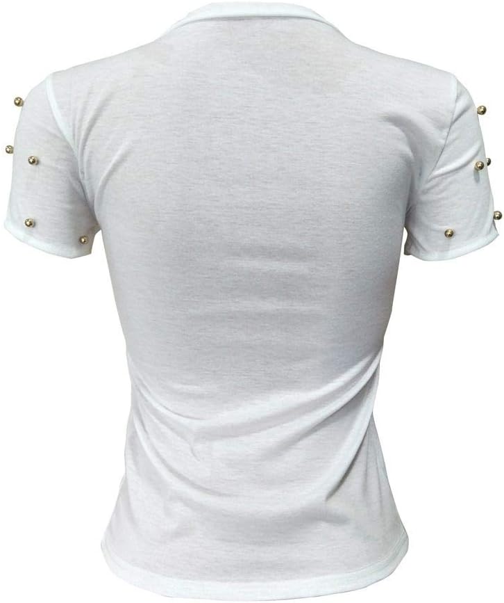 PESION Womens Short Sleeve T-Shirt Sequined Tops O-Neck Funny Graphic Tees Blouse - Image 5